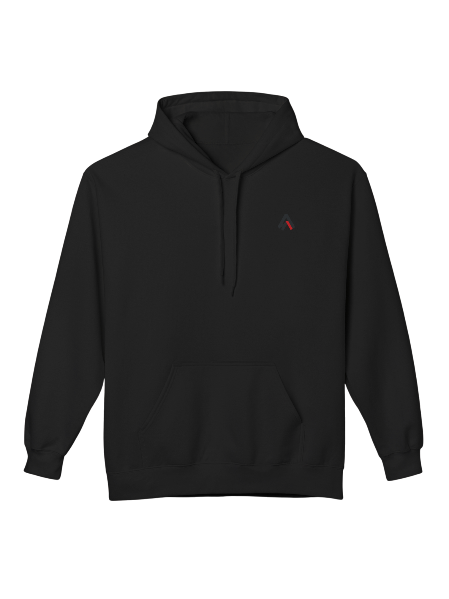 Athlo Athletics Cosmic Strength hoodie front view in black featuring minimalist Athlo Athletics chest logo for sleek, athletic style.