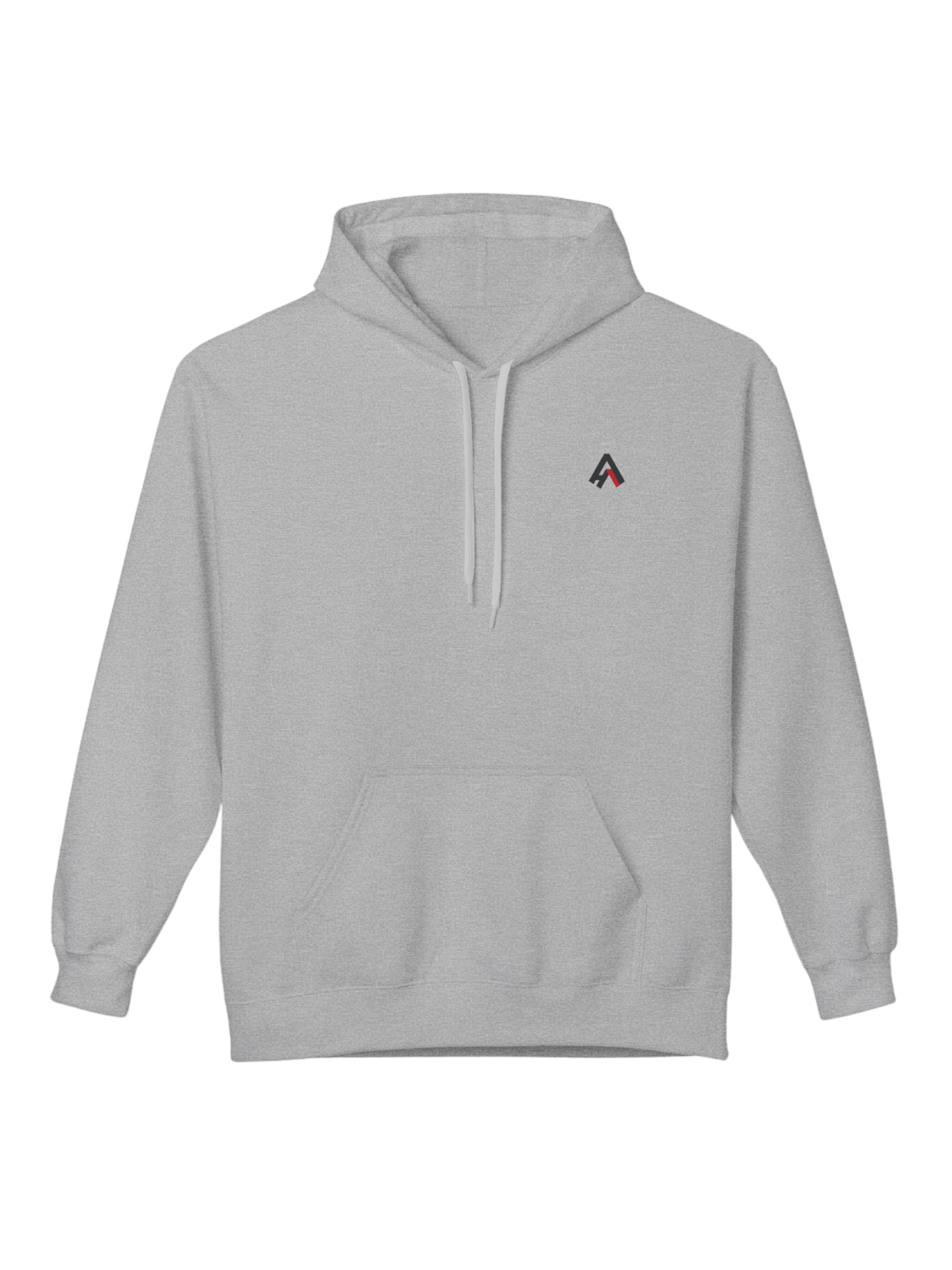 Athlo Athletics Cosmic Strength hoodie front view in gray with minimalist Athlo Athletics chest logo.