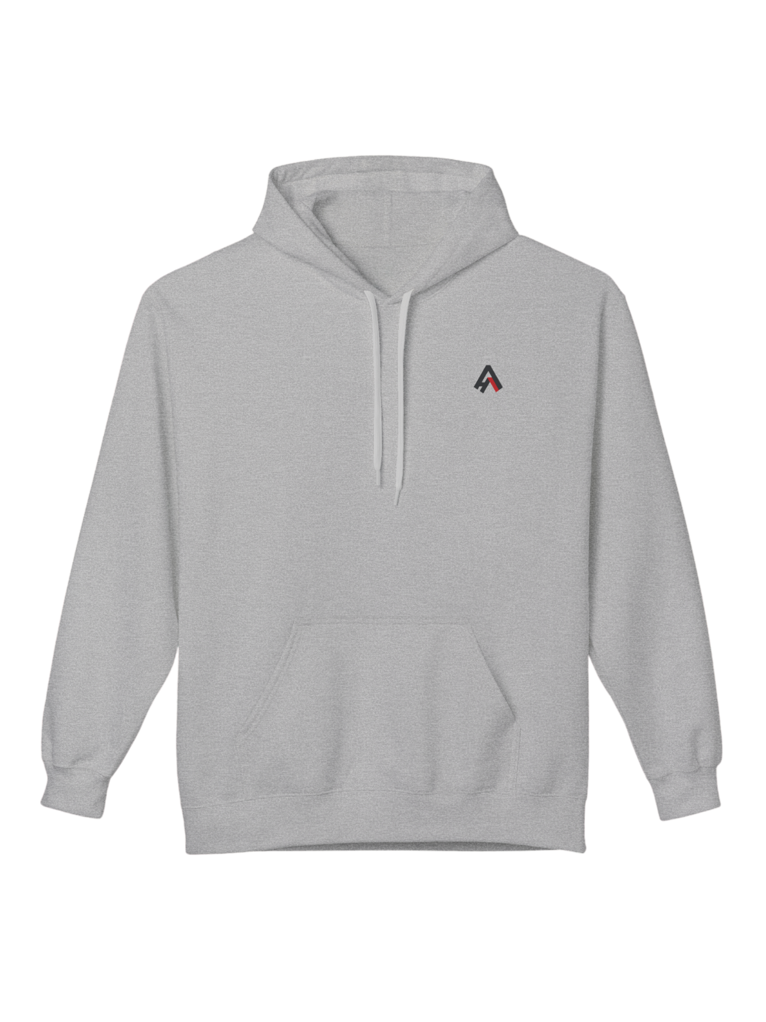 Athlo Athletics Cosmic Strength hoodie front view in gray with minimalist Athlo Athletics chest logo.