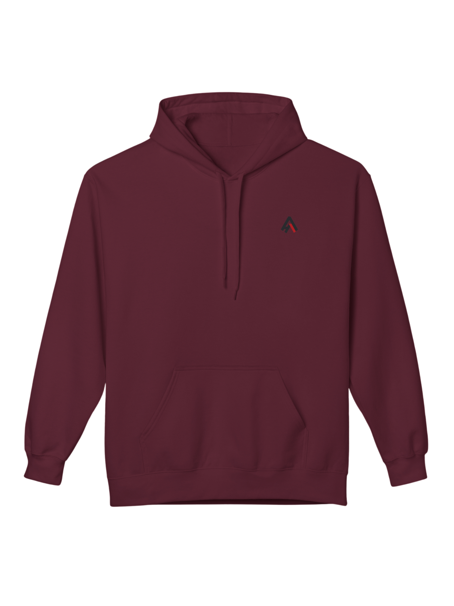 Athlo Athletics Cosmic Strength hoodie front view in maroon featuring subtle Athlo Athletics logo for a clean athletic look.