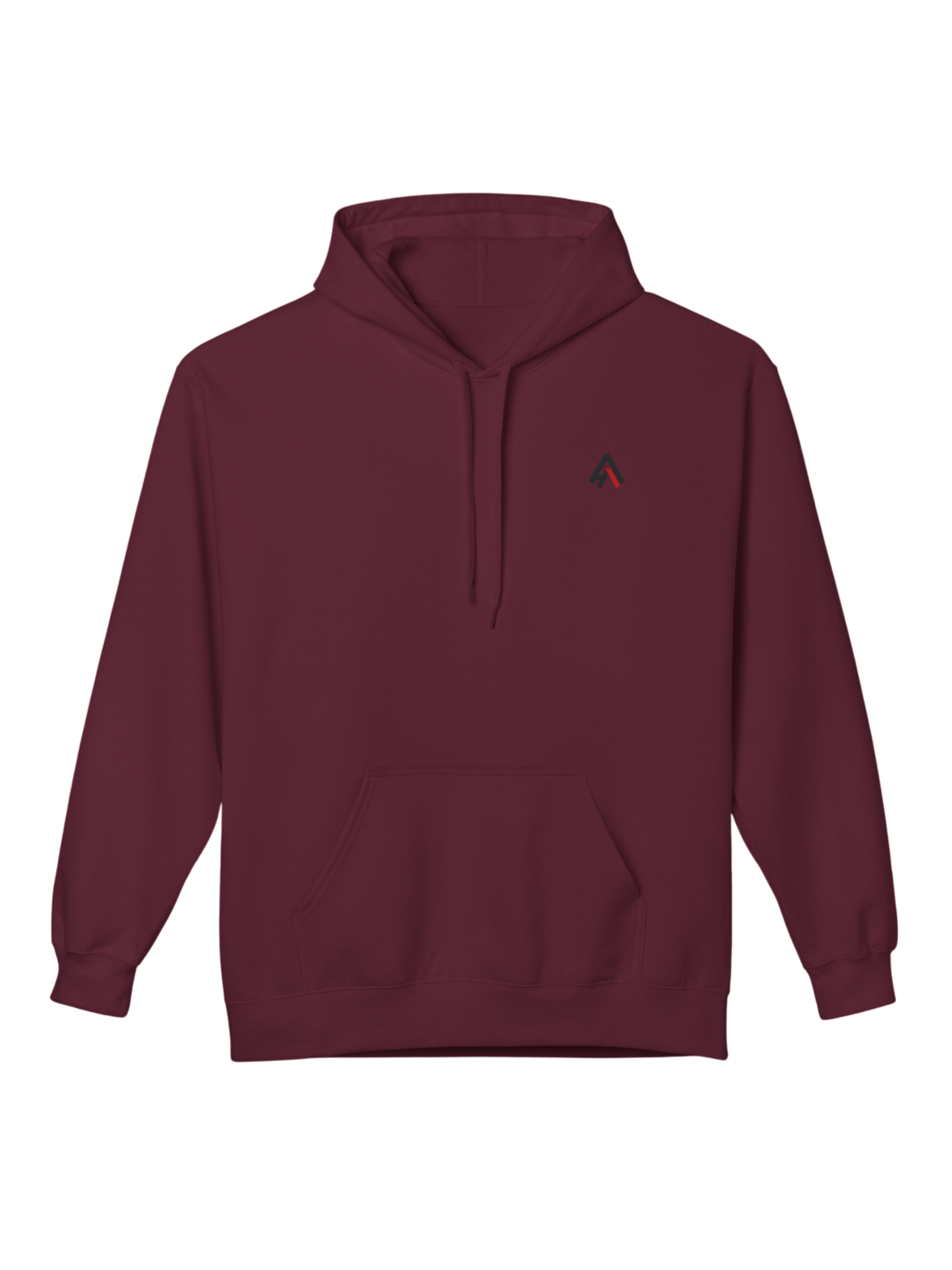 Athlo Athletics Cosmic Strength hoodie front view in maroon featuring subtle Athlo Athletics logo for a clean athletic look.
