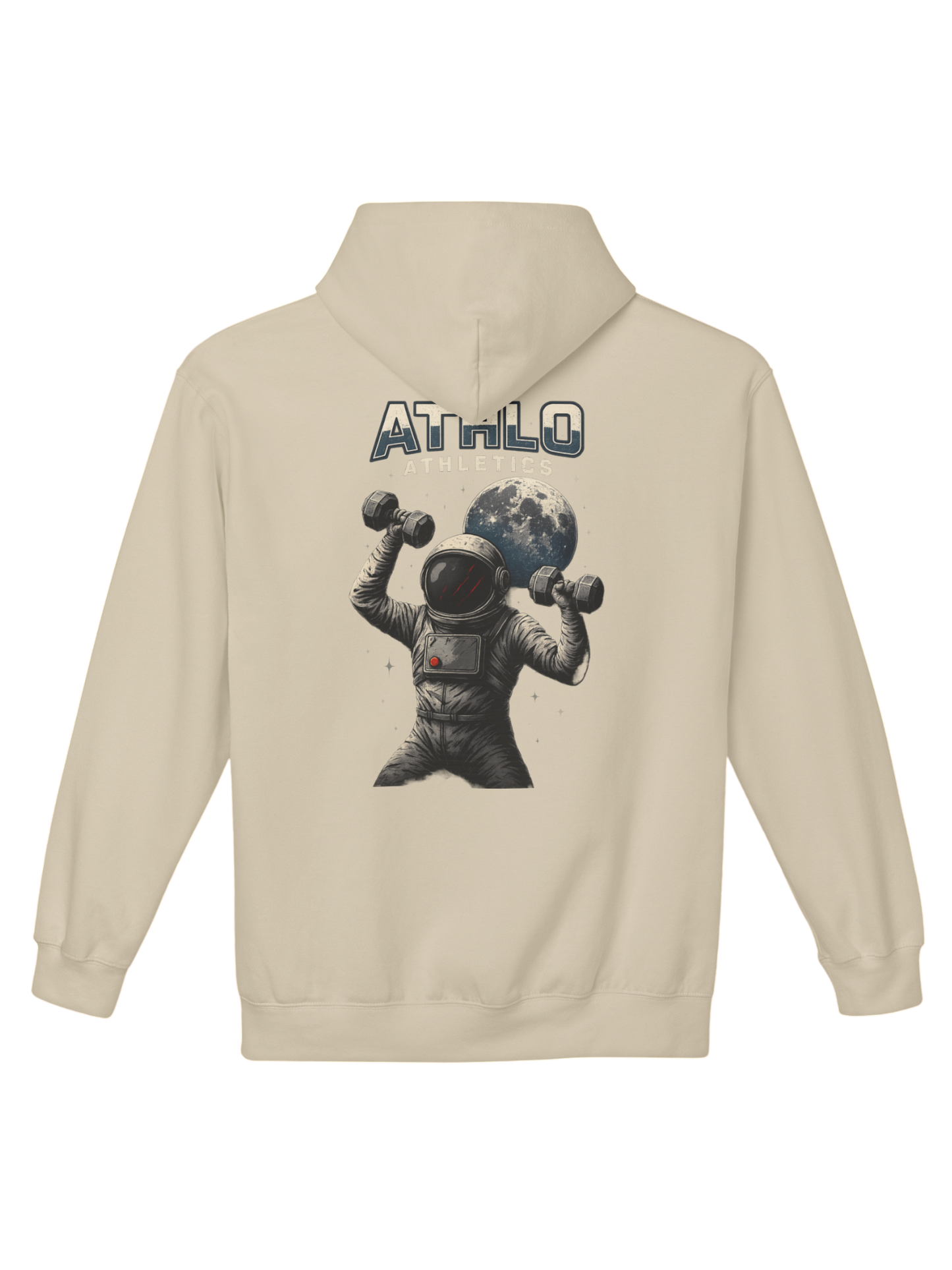 Athlo Athletics Cosmic Strength hoodie front view in military green with small Athlo Athletics logo on chest.