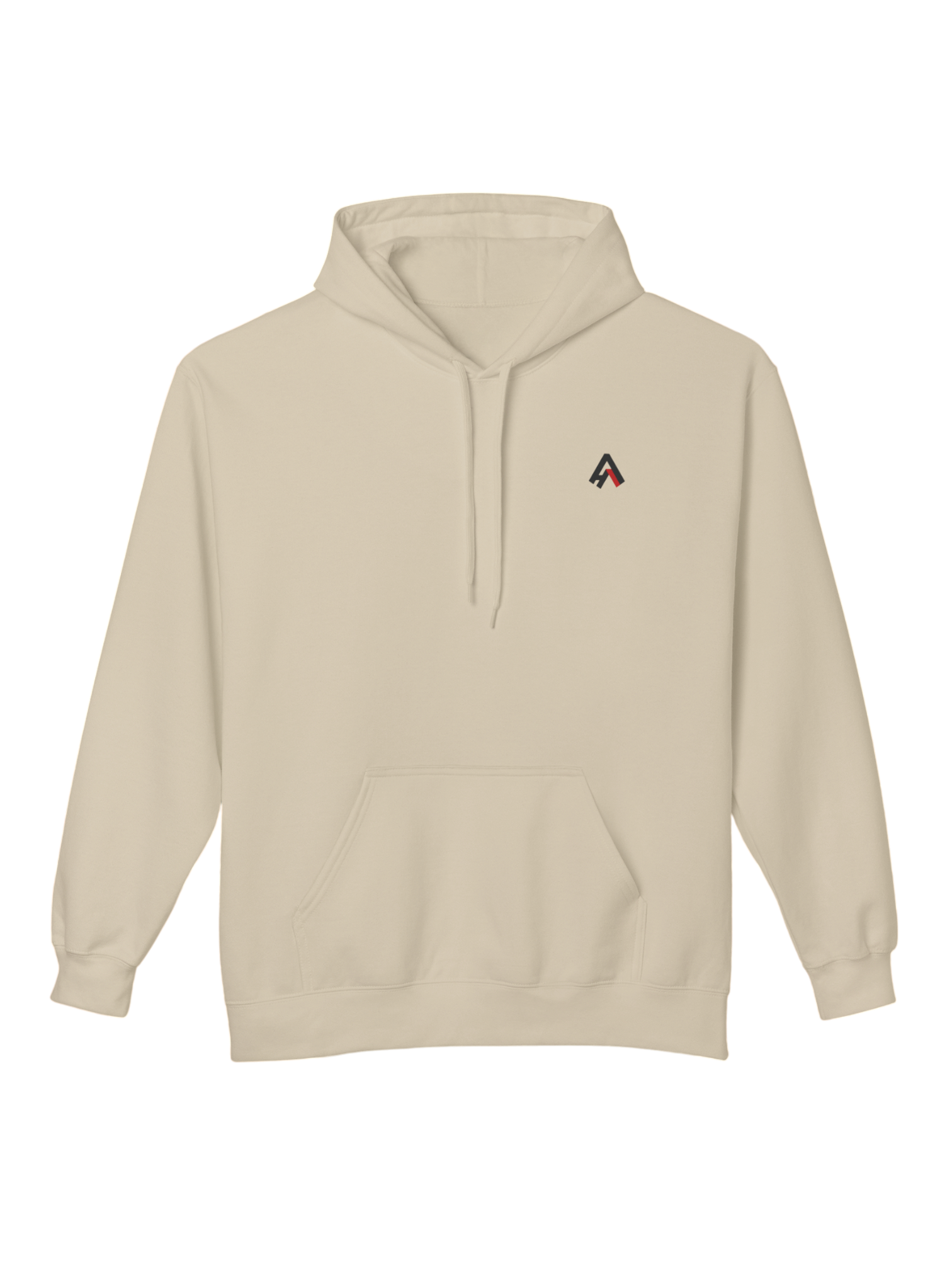 Athlo Athletics Cosmic Strength hoodie front view in sand featuring minimalist Athlo Athletics chest logo.