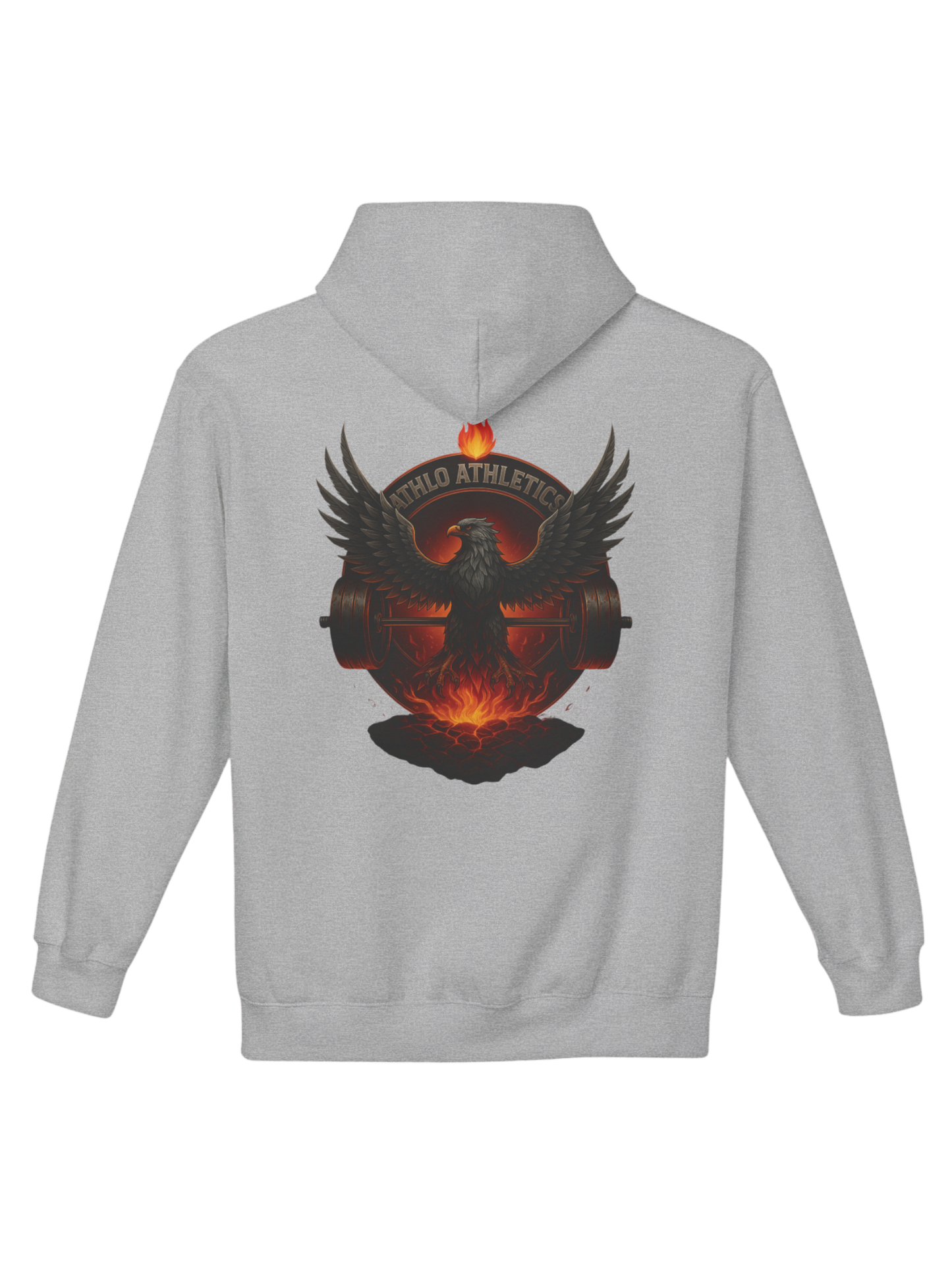 Athlo Athletics Rise Above hoodie front view in white with simple Athlo Athletics logo on chest.