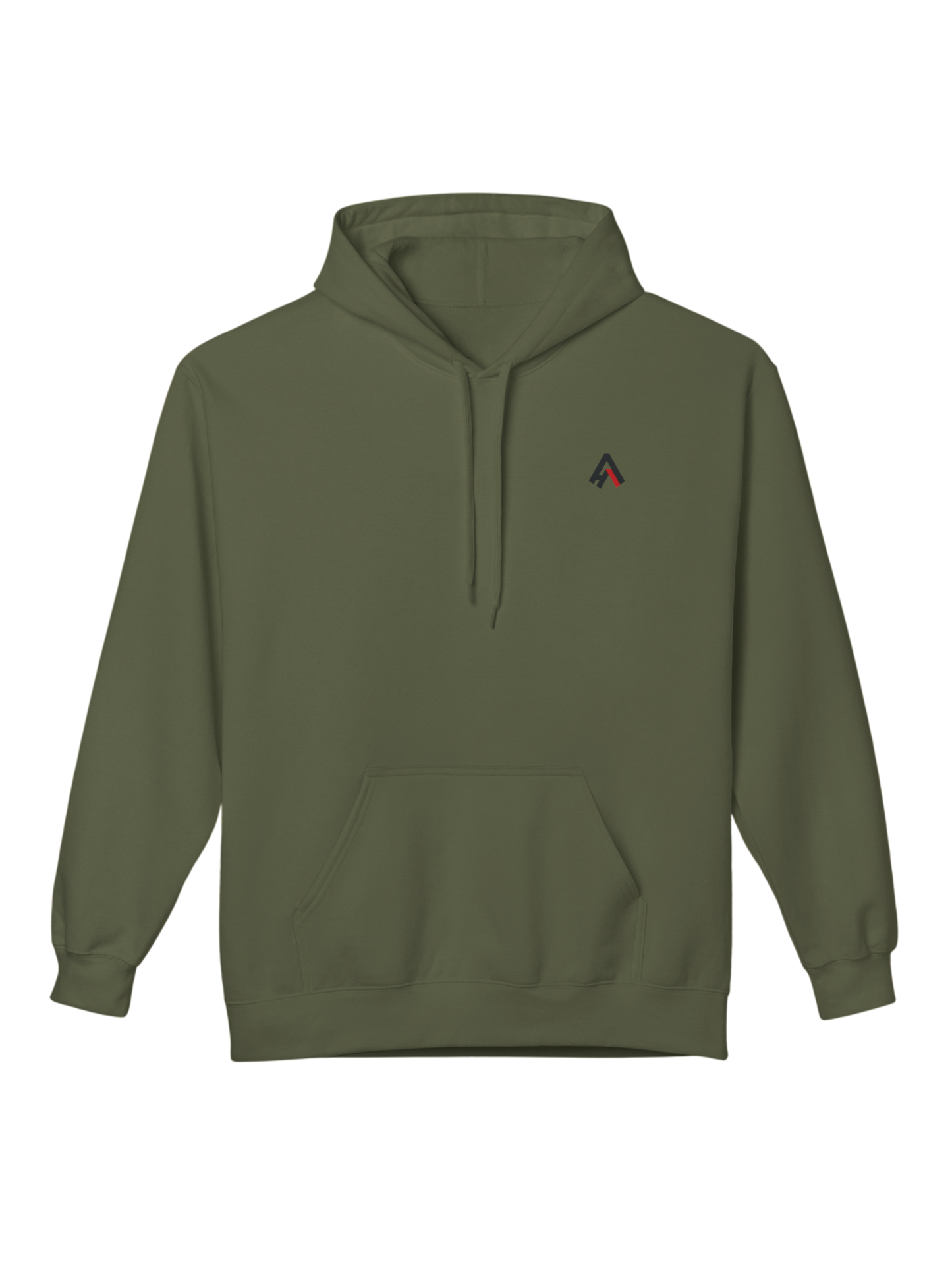 Athlo Athletics Roots of Resilience hoodie front view in military green with small Athlo Athletics chest logo.