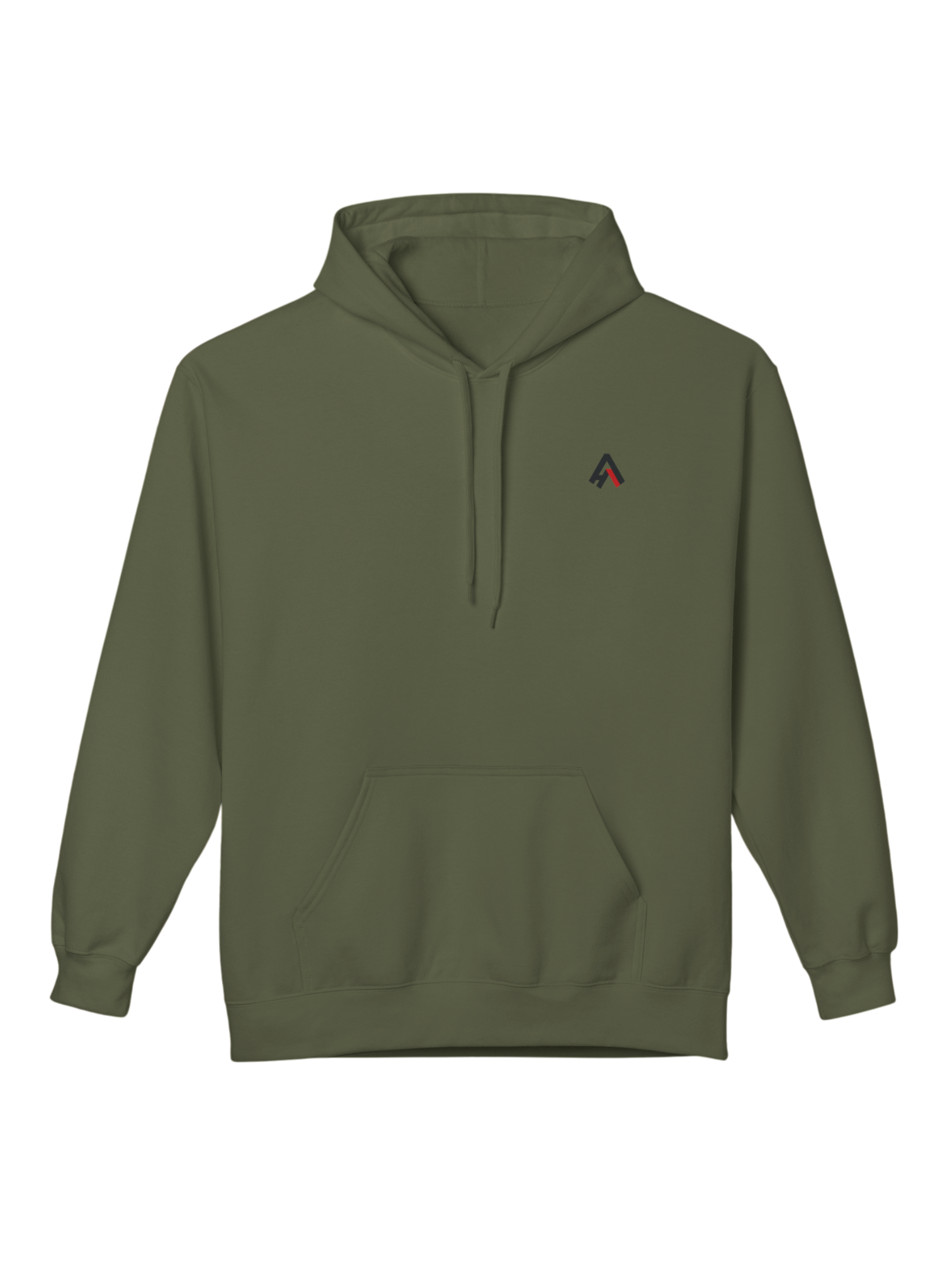 Athlo Athletics Roots of Resilience hoodie front view in military green with small Athlo Athletics chest logo.