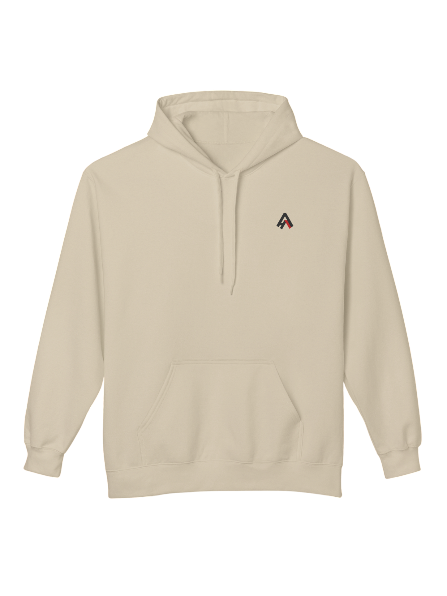 Athlo Athletics Roots of Resilience hoodie front view in sand with minimalist Athlo Athletics logo.