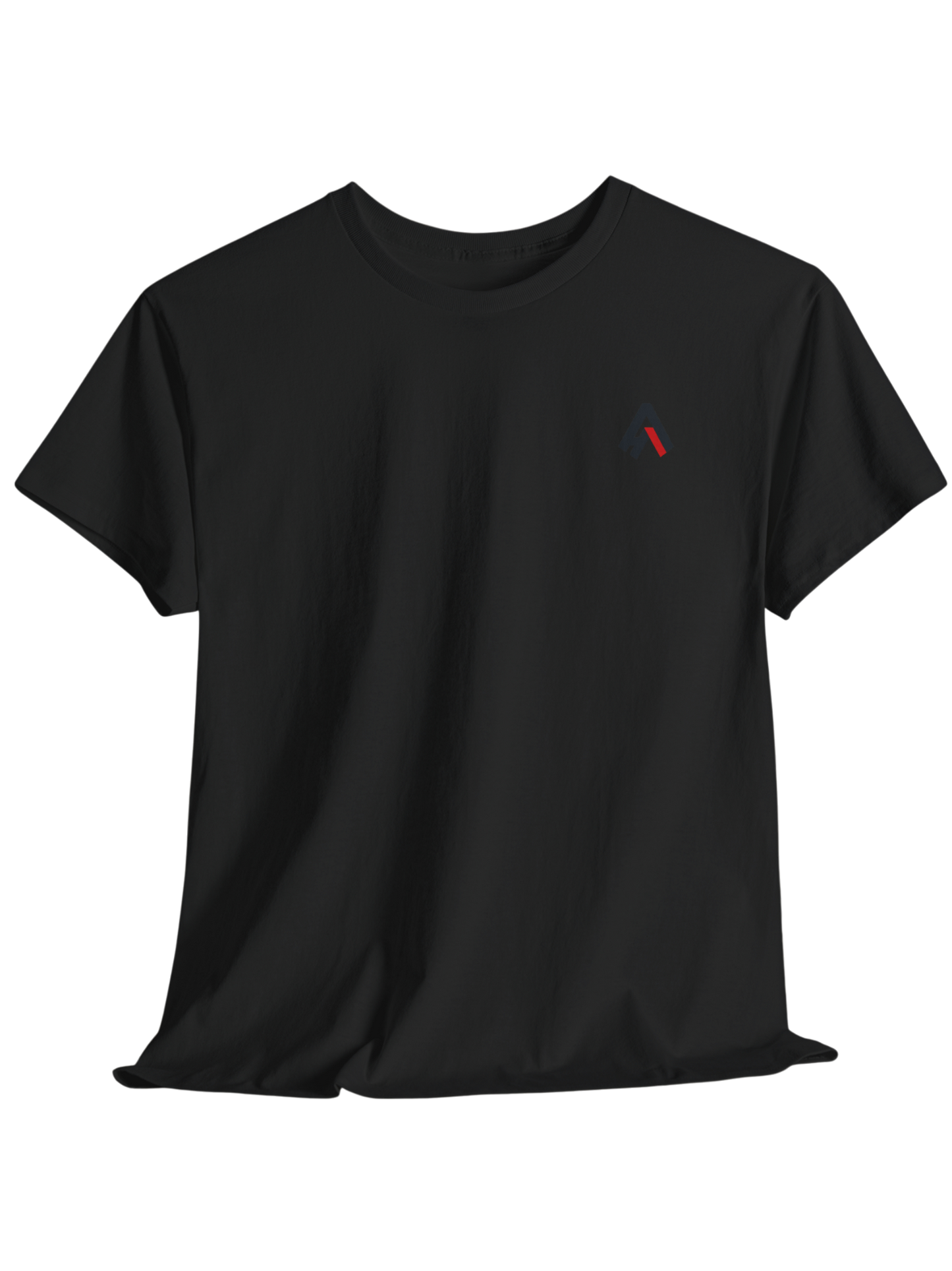 Athlo Athletics Cosmic Strength T-shirt front view in black with minimalist Athlo Athletics logo on chest for a bold athletic look.