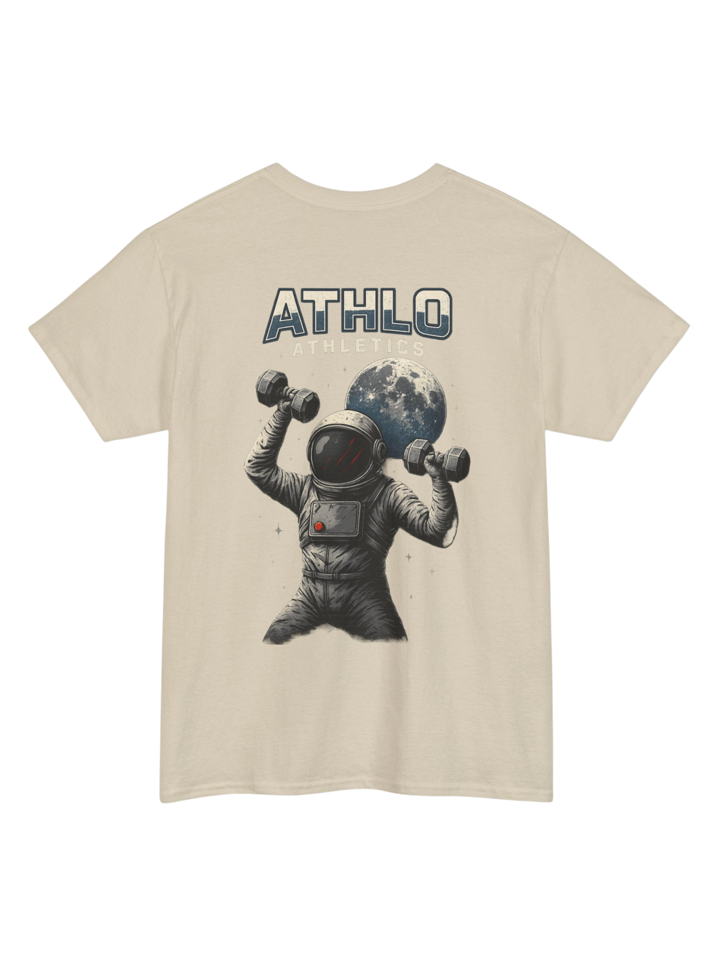 Athlo Athletics Cosmic Strength T-shirt front view in red featuring subtle Athlo Athletics logo on chest.