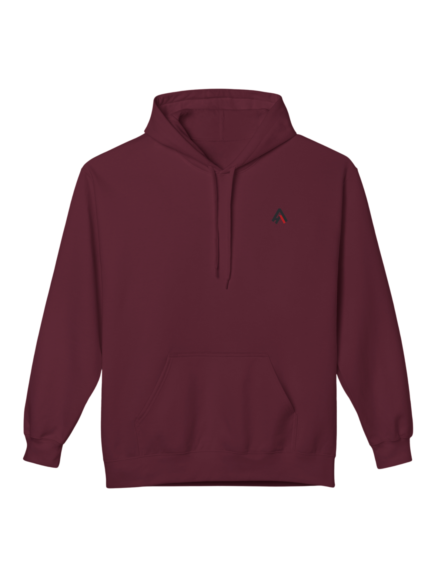 Athlo Athletics Fight or Flight hoodie front view in maroon featuring minimalist Athlo Athletics chest logo.
