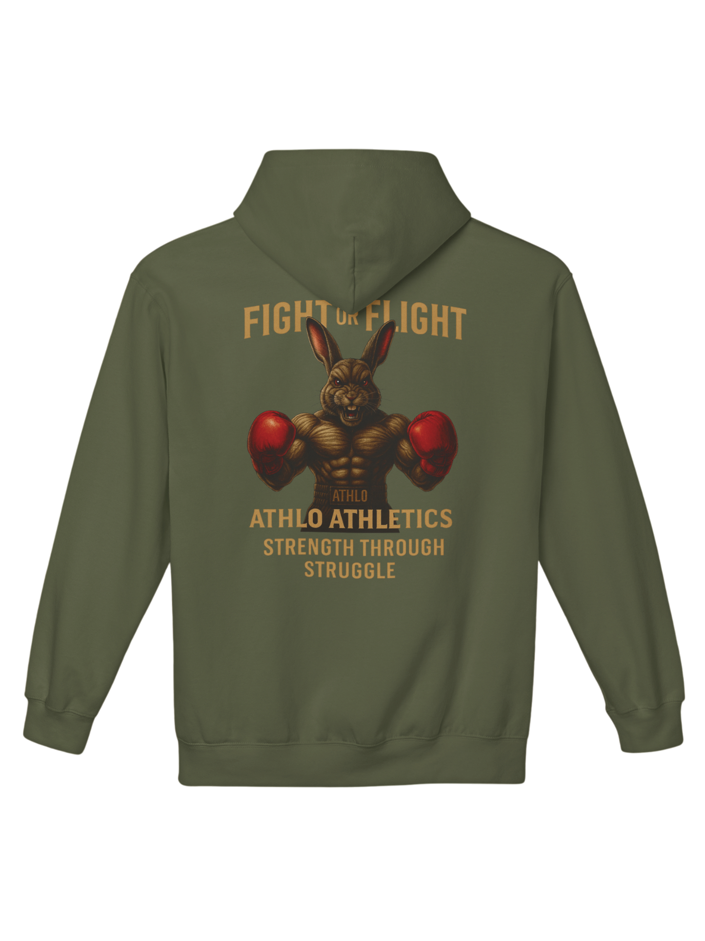 Athlo Athletics Warhound hoodie front view in sand color with minimalist Athlo Athletics logo.