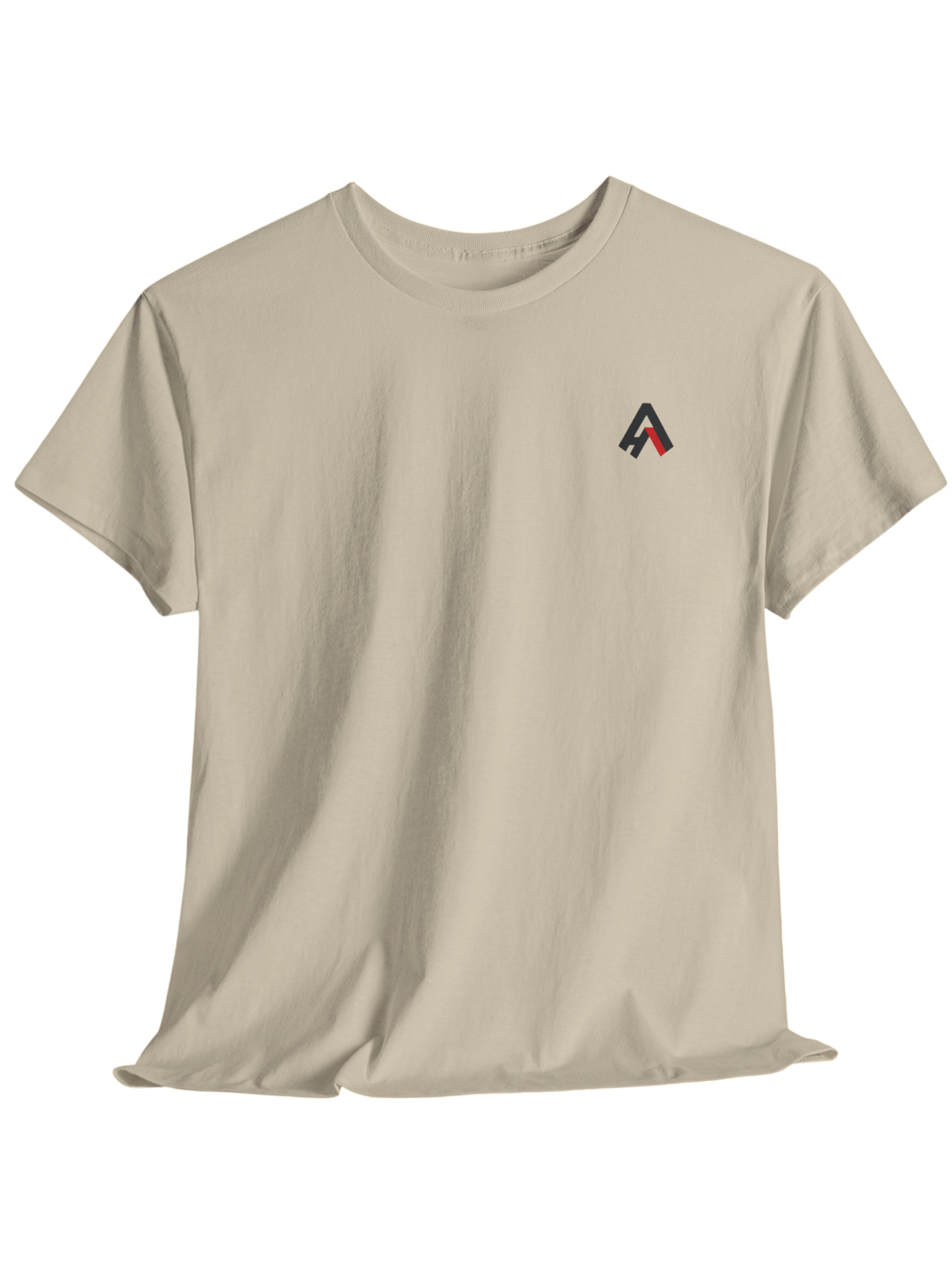 Athlo Athletics Fight or Flight T-shirt front view in sand featuring minimalist Athlo Athletics chest logo.