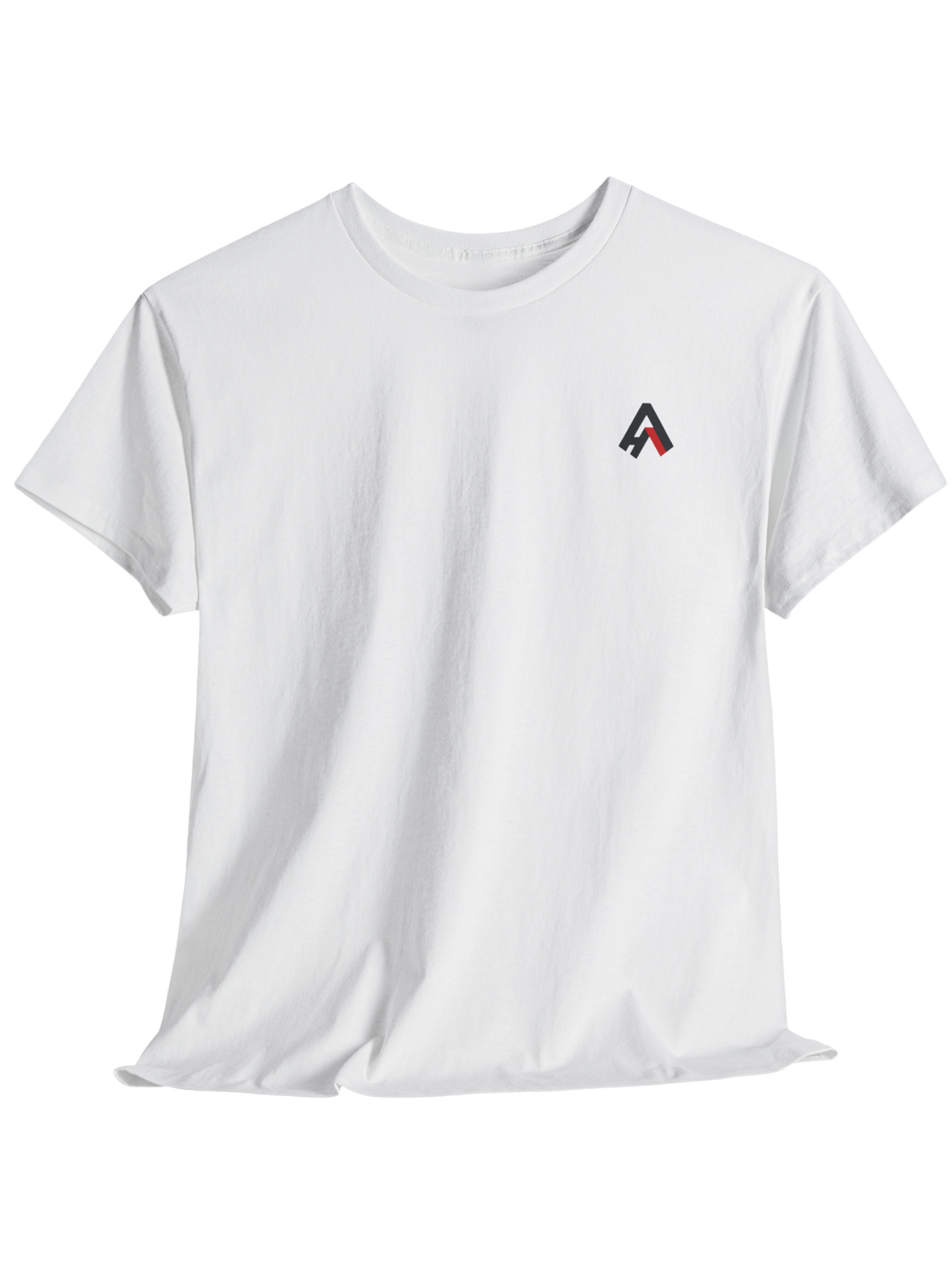 Athlo Athletics white Forged in Flame T-shirt front view with signature Athlo logo, clean performance tee.Athlo Athletics gray Forged in Flame T-shirt front view with minimalist Athlo logo, athletic lifestyle apparel.