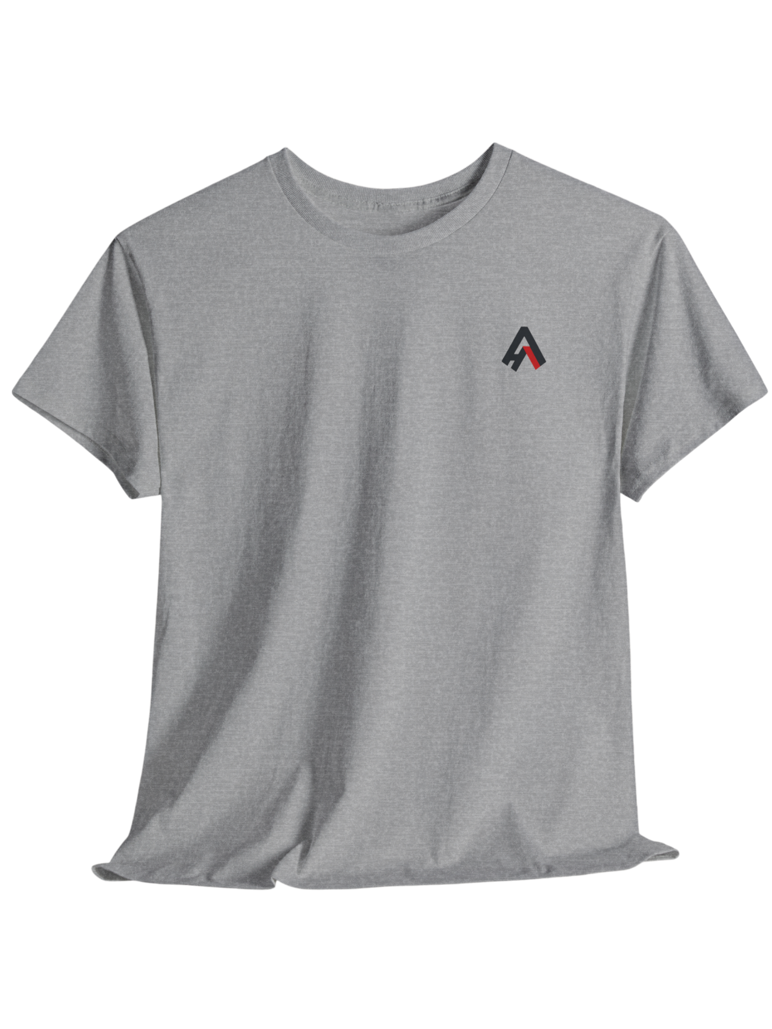 Athlo Athletics gray Relentless Grizzly T-shirt front view with small Athlo logo, minimalist athletic wear.