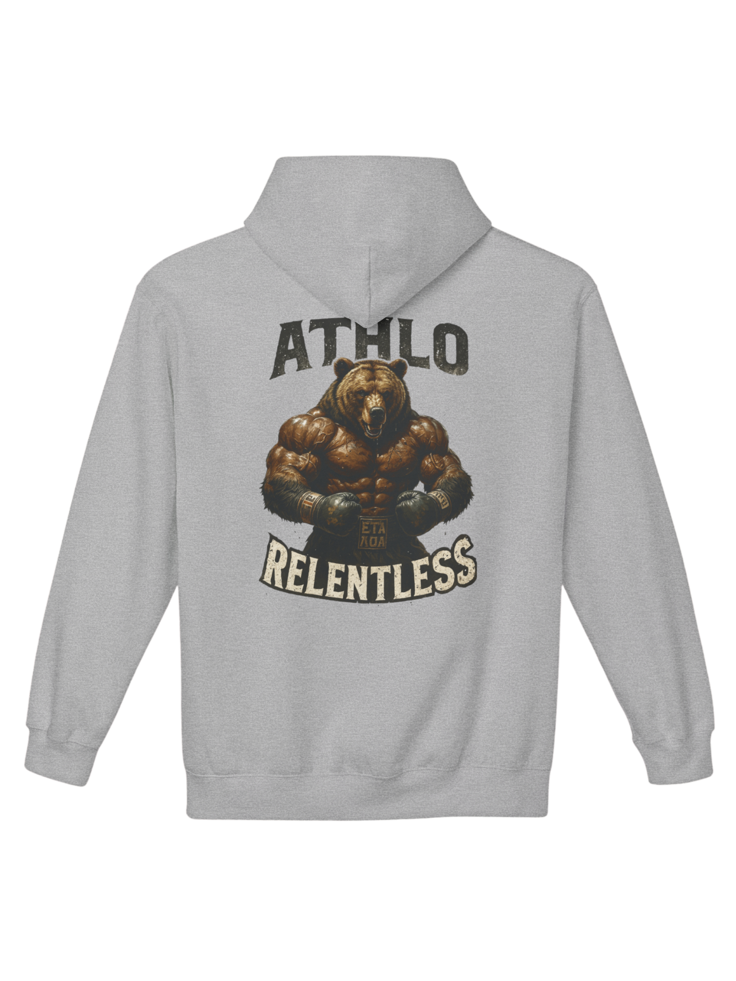 Athlo Athletics Angel of Truth hoodie back view in gray featuring archangel artwork with red Truth text, symbolizing strength, virtue, and resilience.