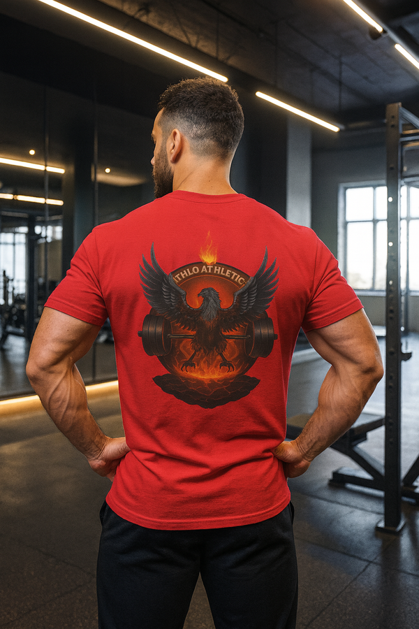 Athlo Athletics Model wearing forged in fire tshirt
