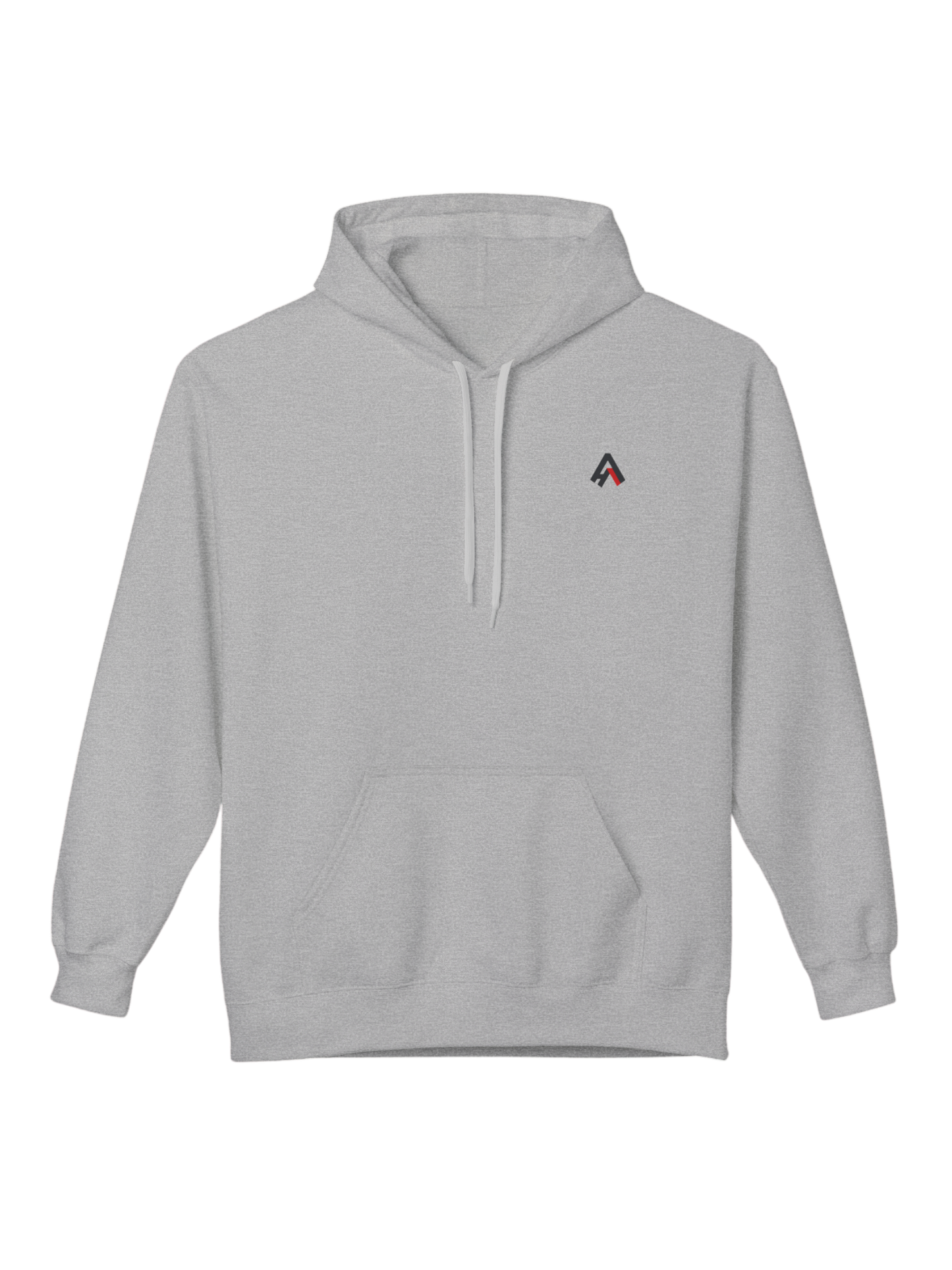 Athlo Athletics Angel of Truth hoodie front view in gray with minimalist Athlo Athletics chest logo.