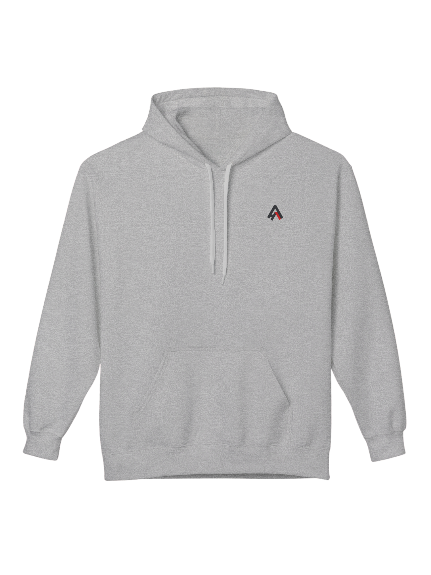 Athlo Athletics Angel of Truth hoodie front view in gray with minimalist Athlo Athletics chest logo.
