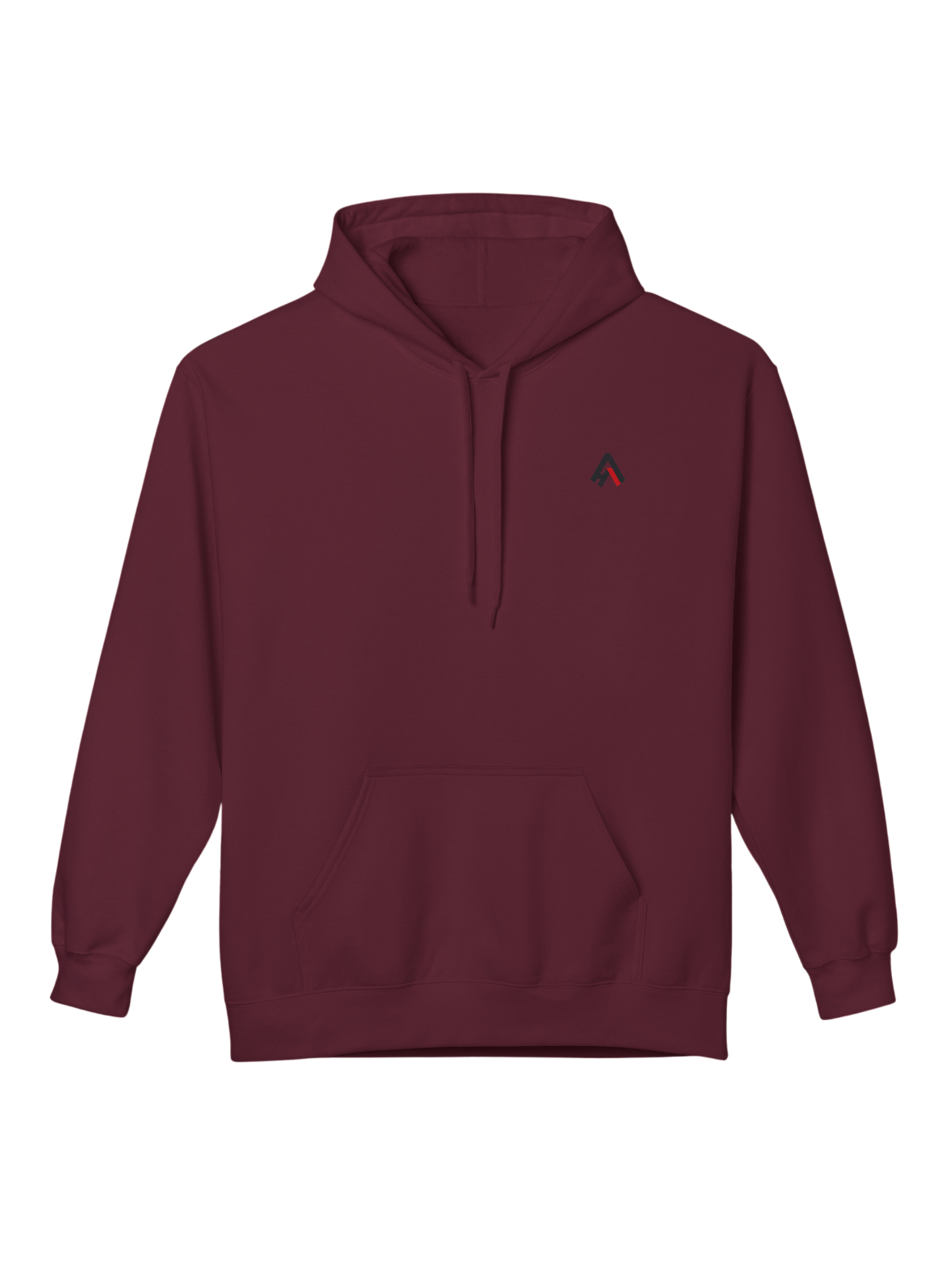 Athlo Athletics Angel of Truth hoodie front view in maroon featuring subtle Athlo Athletics chest logo.