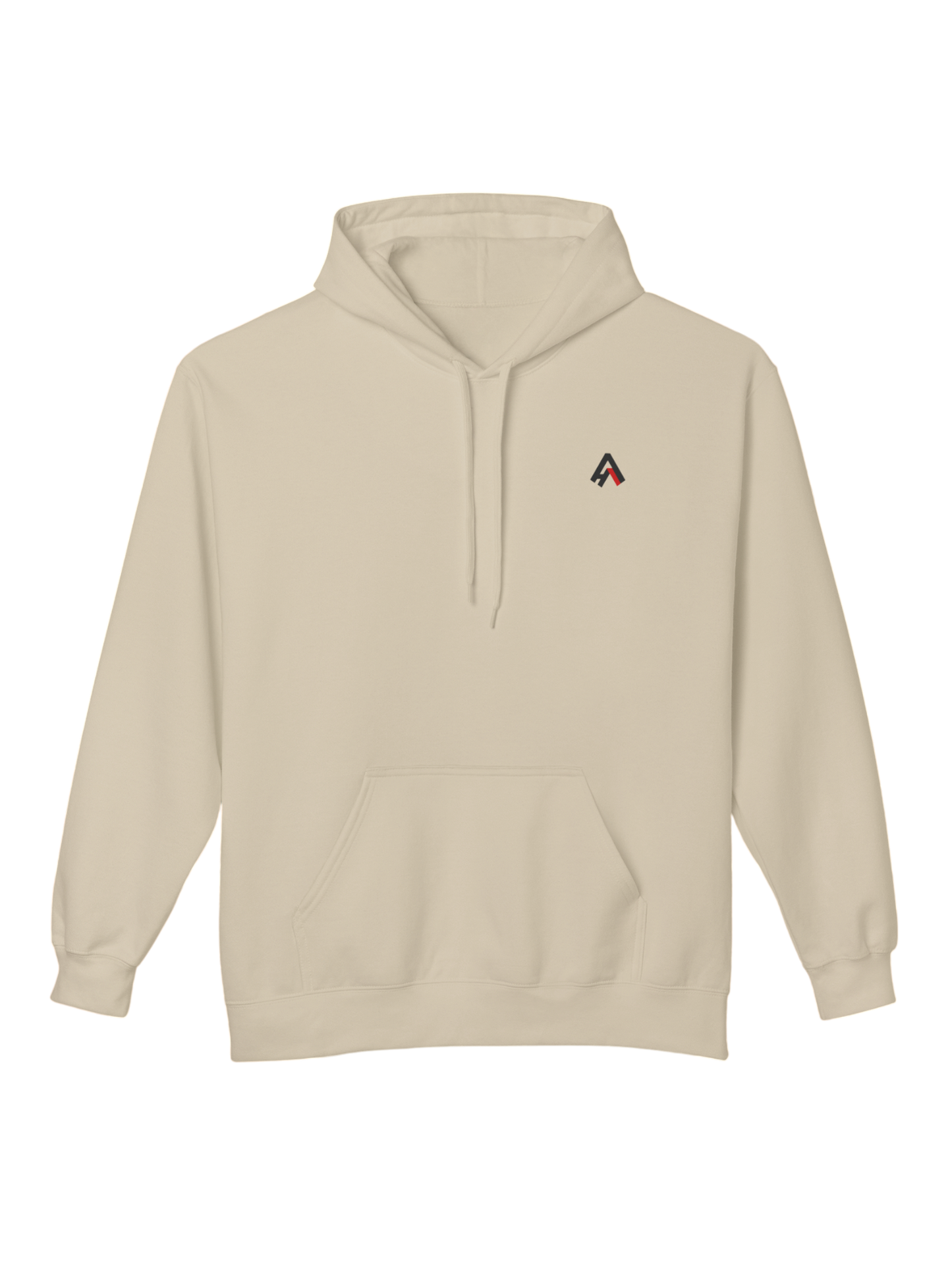 Athlo Athletics Angel of Truth hoodie front view in sand featuring small Athlo Athletics chest logo.
