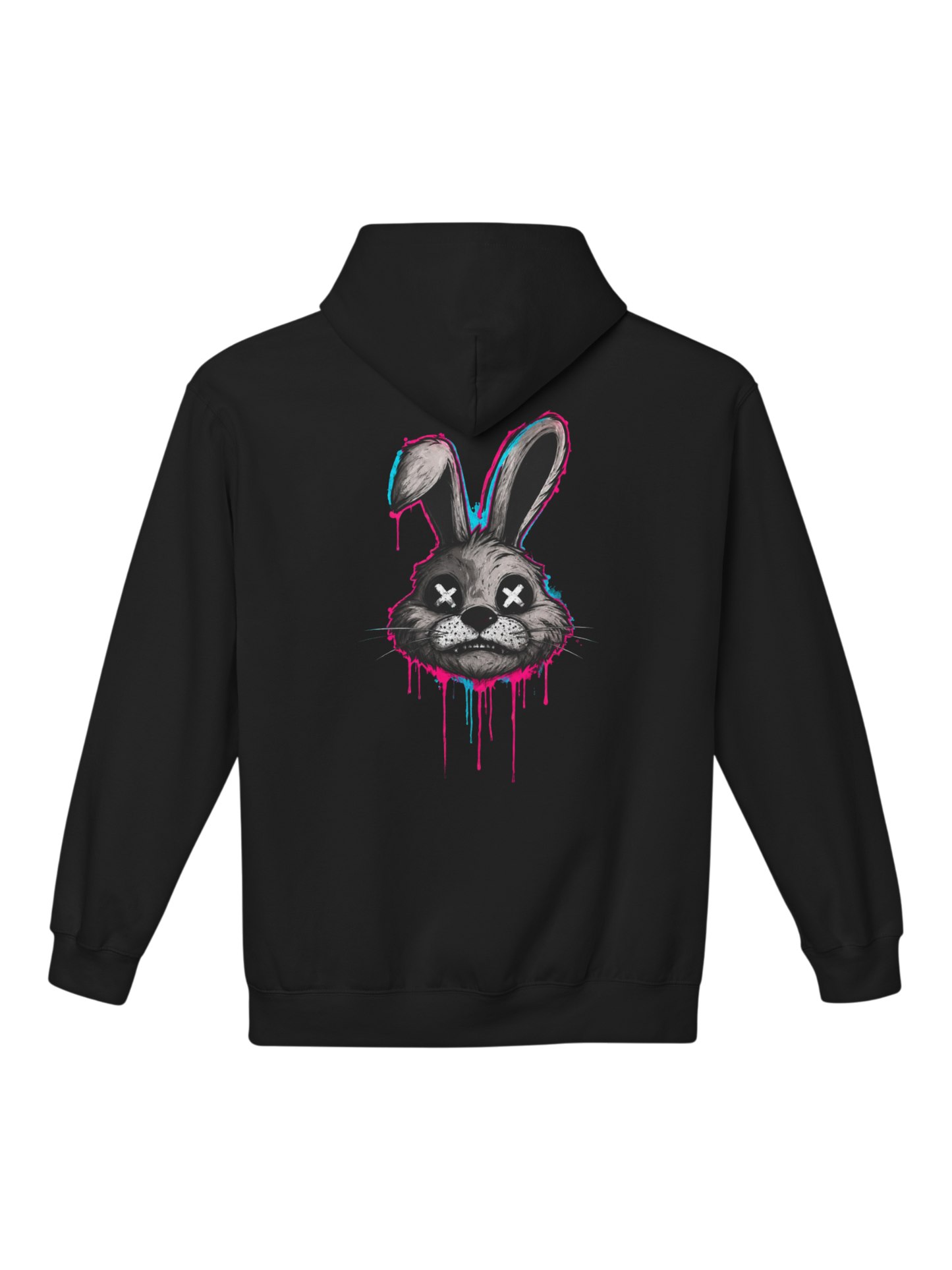 Athlo Athletics Savage Bunny black heavyweight hoodie featuring a bold graffiti rabbit graphic on the back for gym, streetwear and fitness enthusiasts.