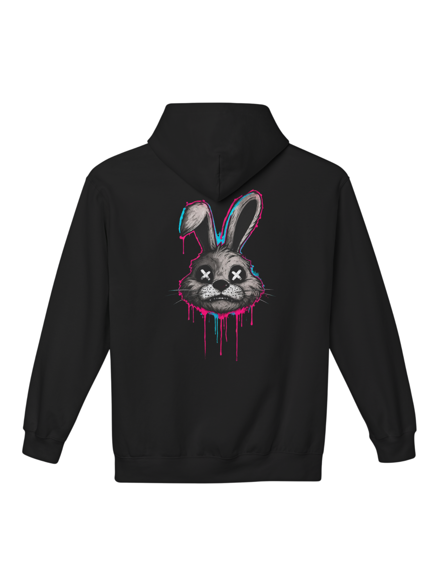 Athlo Athletics Savage Bunny black heavyweight hoodie featuring a bold graffiti rabbit graphic on the back for gym, streetwear and fitness enthusiasts.