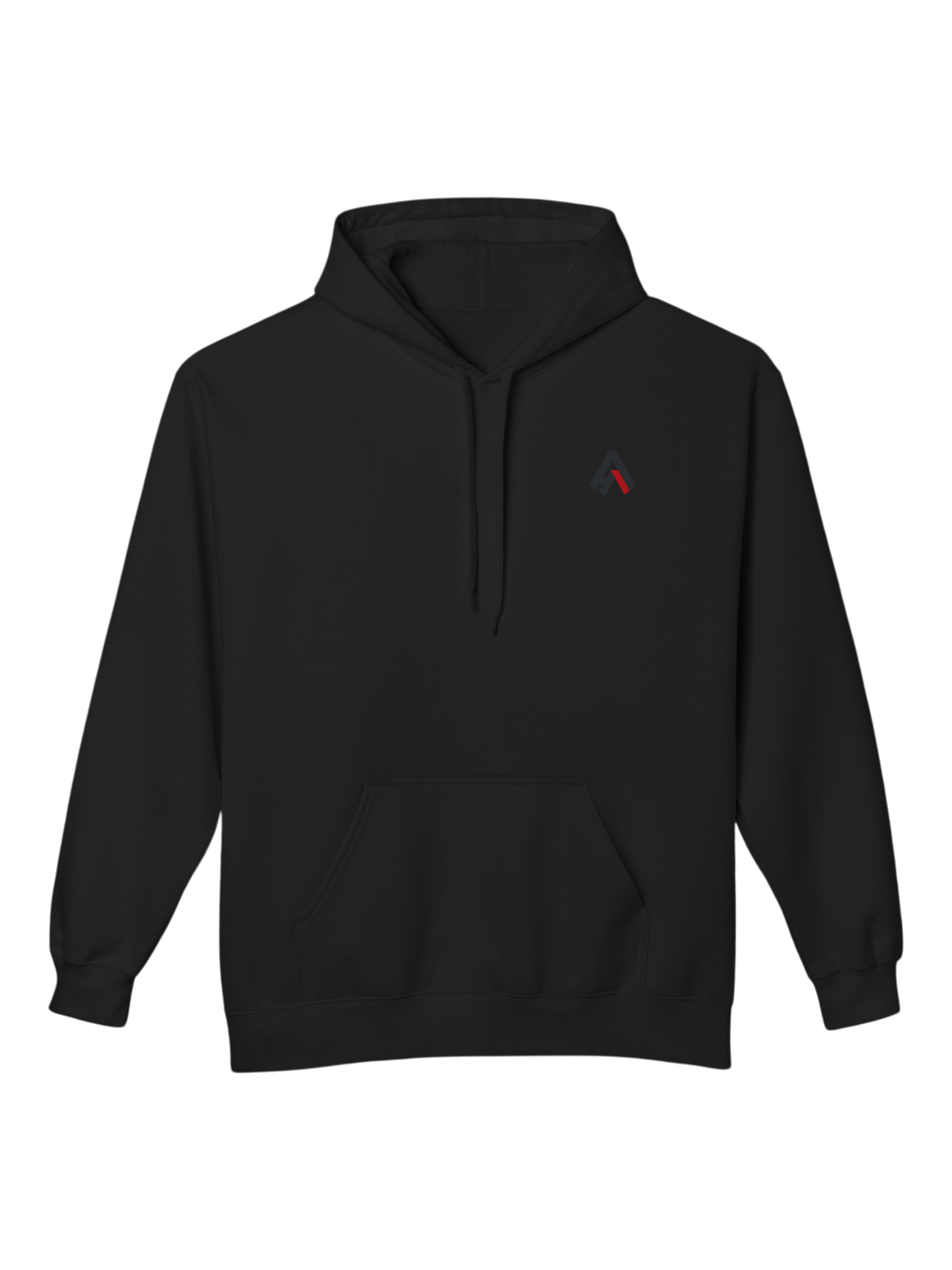 Front view of the Athlo Athletics Savage Bunny black heavyweight hoodie with minimalist Athlo logo on the chest and kangaroo pocket.