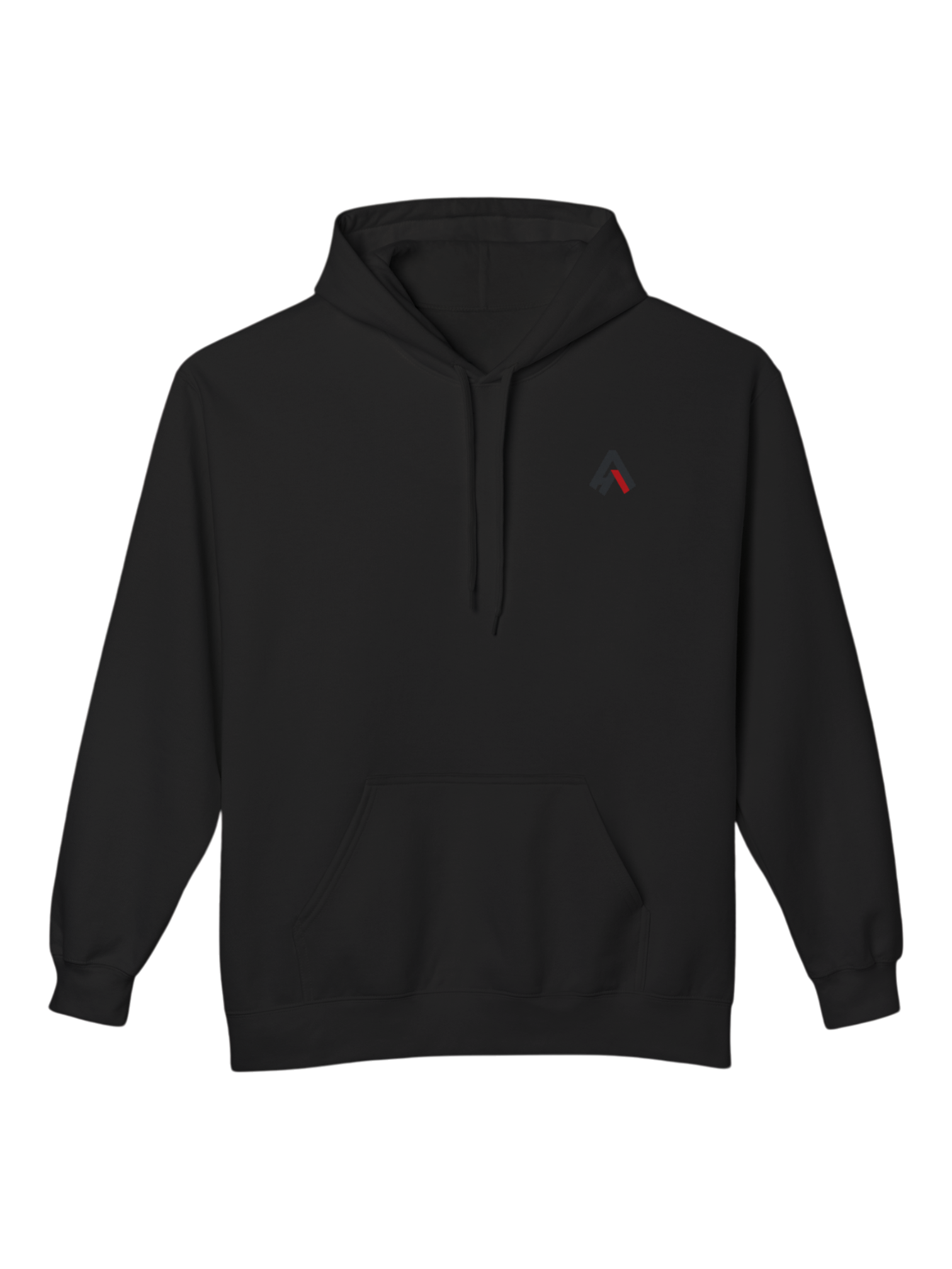 Front view of the Athlo Athletics Savage Bunny black heavyweight hoodie with minimalist Athlo logo on the chest and kangaroo pocket.
