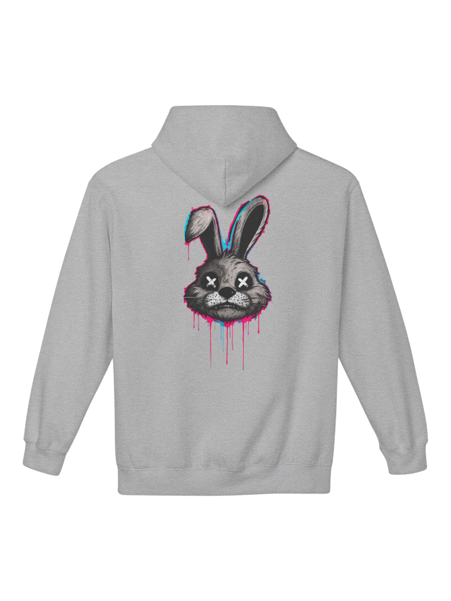 Athlo Athletics Savage Bunny grey heavyweight hoodie with large graffiti bunny back print, premium fitness and streetwear hoodie.