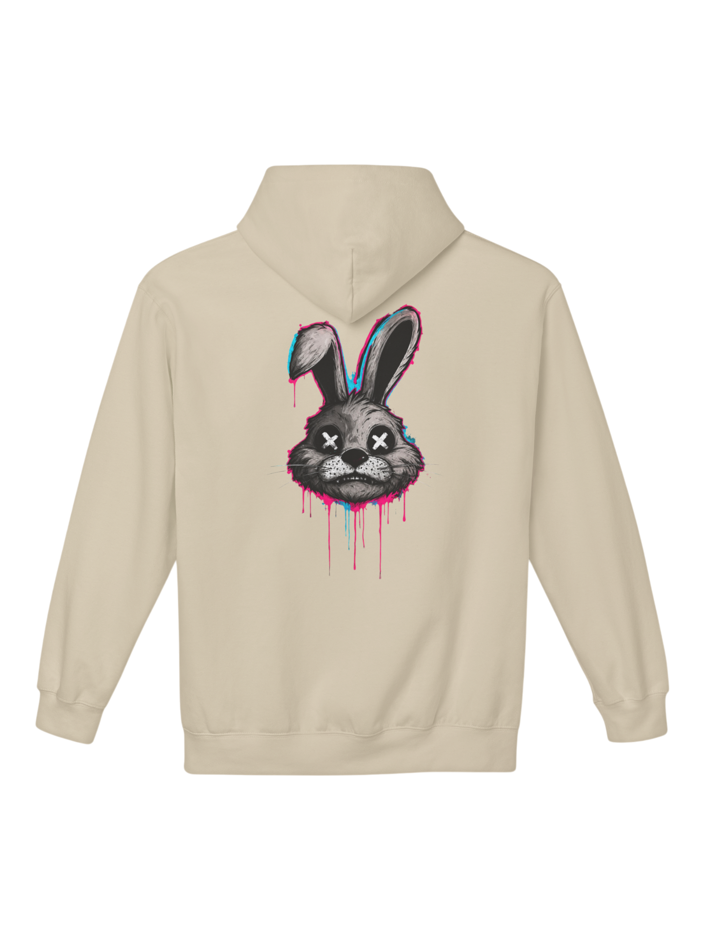 Athlo Athletics Savage Bunny sand heavyweight hoodie with striking graffiti rabbit back graphic, premium streetwear gym hoodie.
