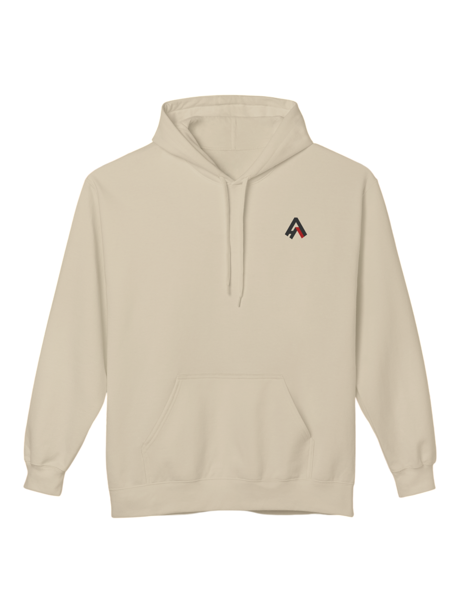 Front view of Athlo Athletics Savage Bunny sand hoodie with minimalist Athlo logo, heavyweight cotton blend hoodie.