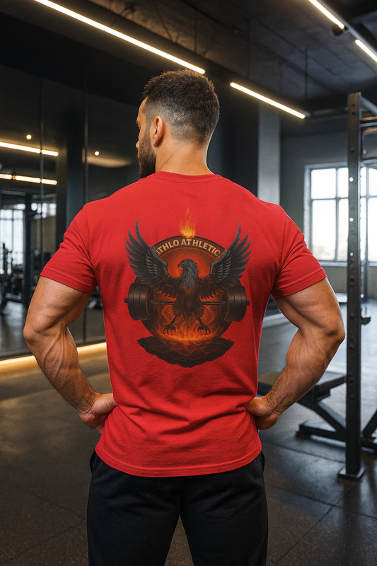 Athlo Athletics Model wearing forged in fire tshirt